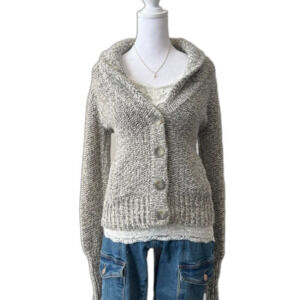 American eagle chunky knit cardigan grey marled button up